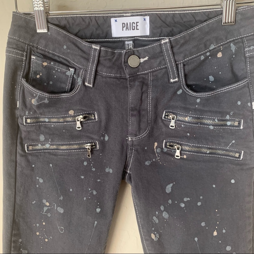HP🎉 PAIGE Edgemont Grey Zip Paint Splatter Skinny Jeans Size 27 - Picture 7 of 15